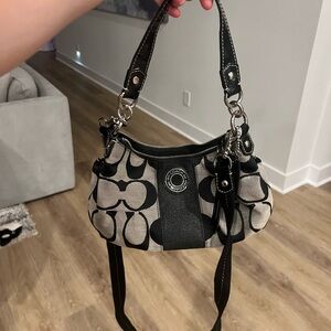 Coach Black and Gray Signature Shoulder Bag